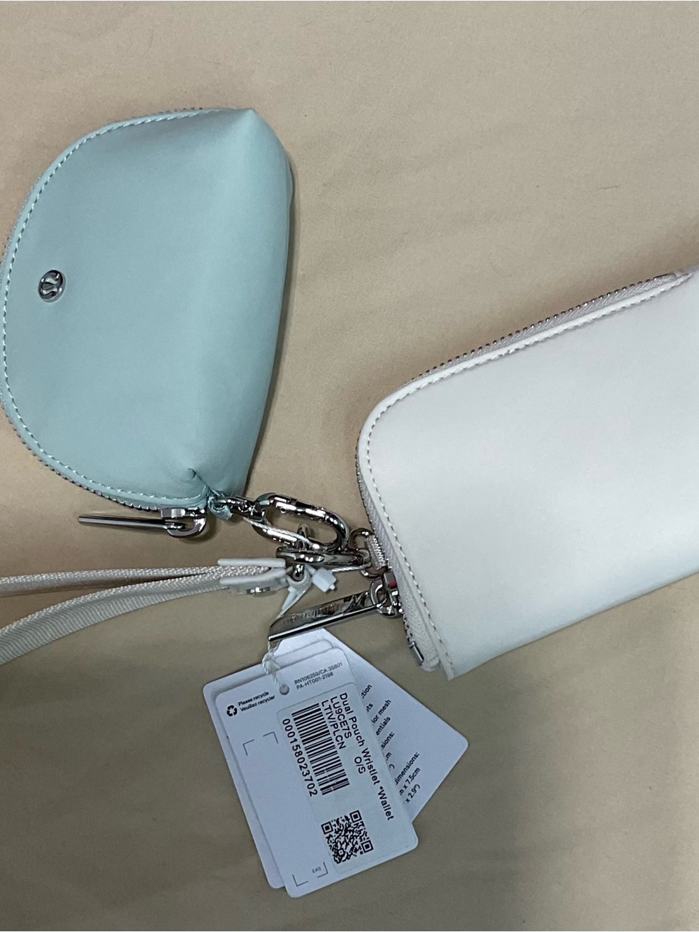 lululemon athletica White and Light Blue Mini Wristlet Set